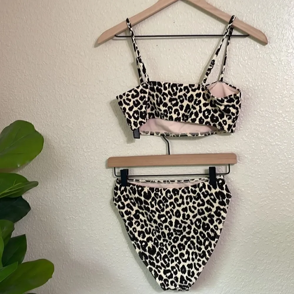 Something navy classic ribbed bandeau Ganache leopard print bikini